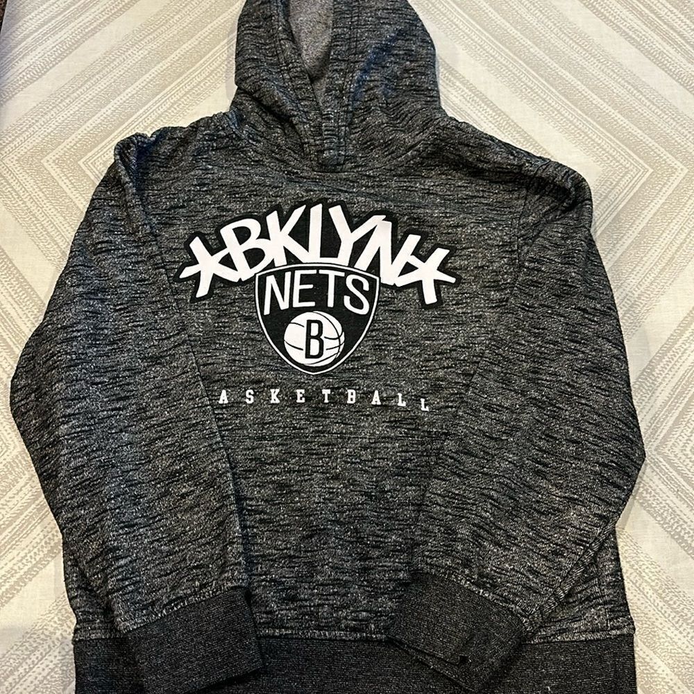 NBA Boys Brooklyn Nets Basketball Heather Grey Hooded Sweatshirt